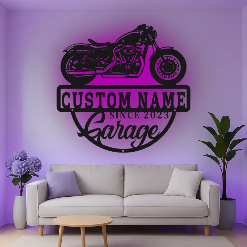 Cartel de metal LED personalizado para garaje de motocicletas, regalo para él, decoración para man cave o garaje 1