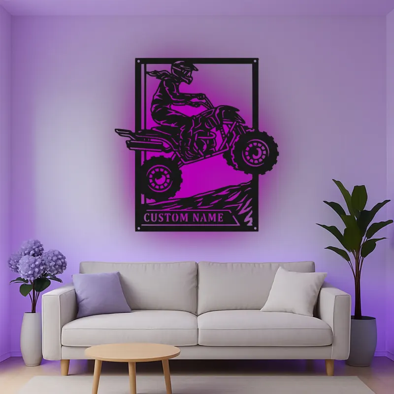 Custom ATV Rider Led Light Metal Wall Art Off-Road Enthusiast Gift Garage or Man Cave Decor 1