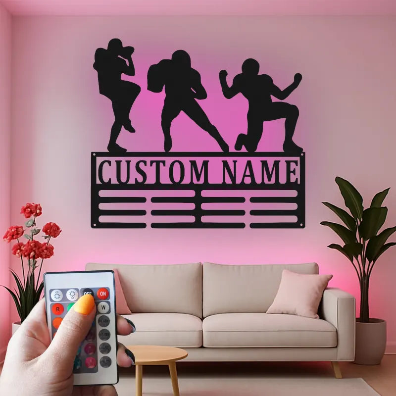 Custom Football Player Metal Sign | Personalized LED Wall Art for Boys Room | Athlete Name Decor for Sports Fan