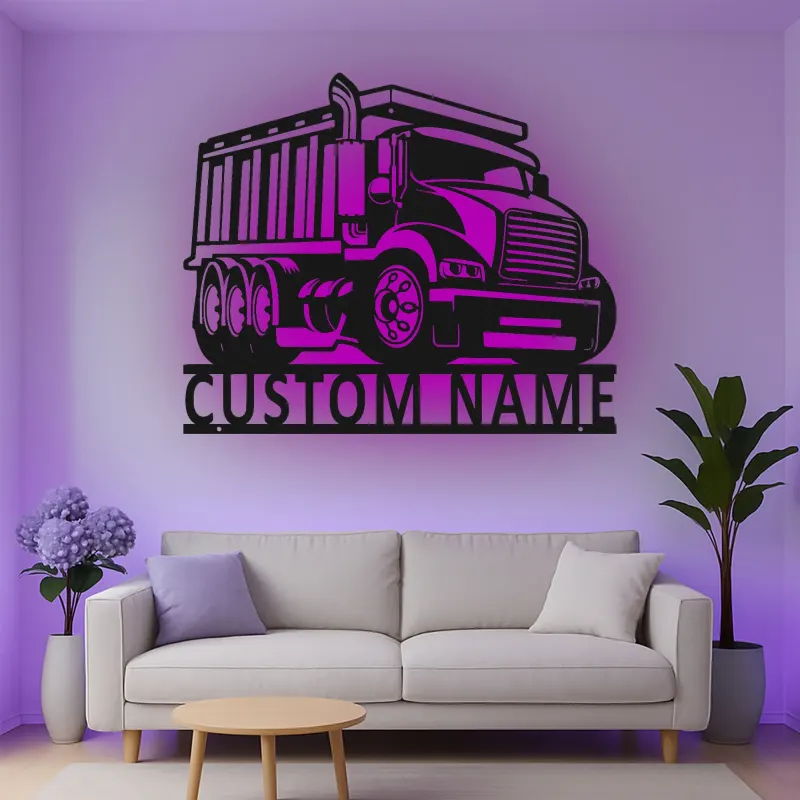 Insegna in metallo LED personalizzata a forma di camion ribaltabile - Regalo per appassionati di camion, decorazione per garage o man cave