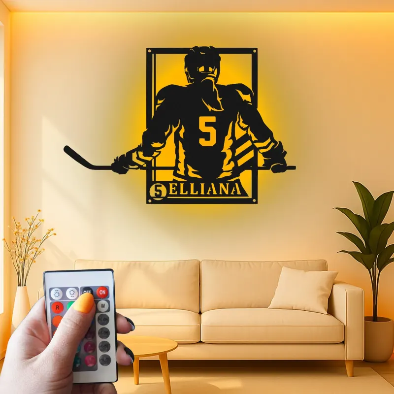 Personalisierte Hockey Spieler LED-Schild | Individuelle Metall-Wandkunst | Spielzimmer Dekor | Geschenk für Athleten