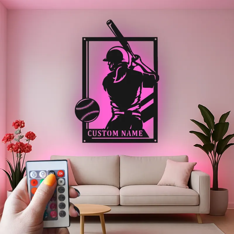 Insegna in metallo personalizzata per giocatore di softball con luce LED regalo per atleti decorazione per sala giochi sportiva 2