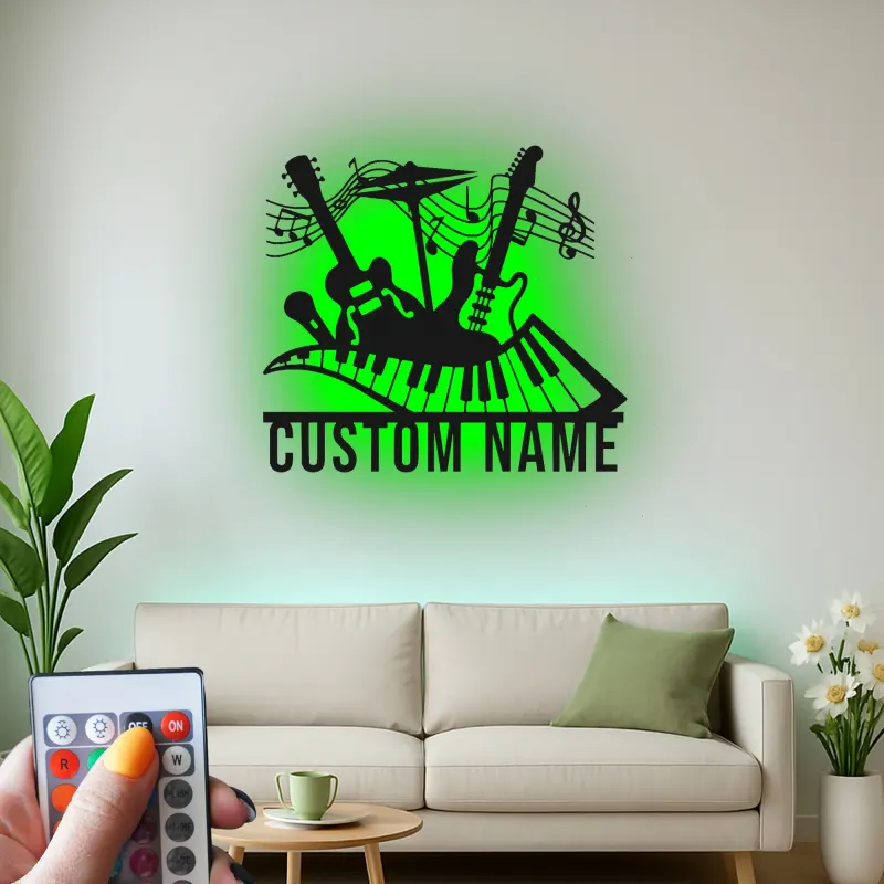 Insegna in metallo LED personalizzata per strumenti musicali - Regalo personalizzato per amanti della musica, decorazione per studio o soggiorno