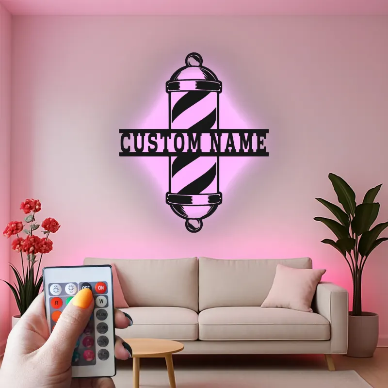 Custom Barber Pole Led Light Metal Wall Art Personalized Gift for Barbers Salon Decor Sign