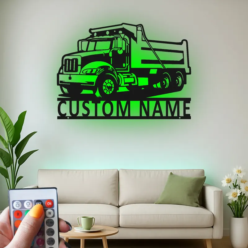 Cartel de metal LED personalizado de camión volquete regalo para entusiastas de camiones decoración de garaje o man cave 4