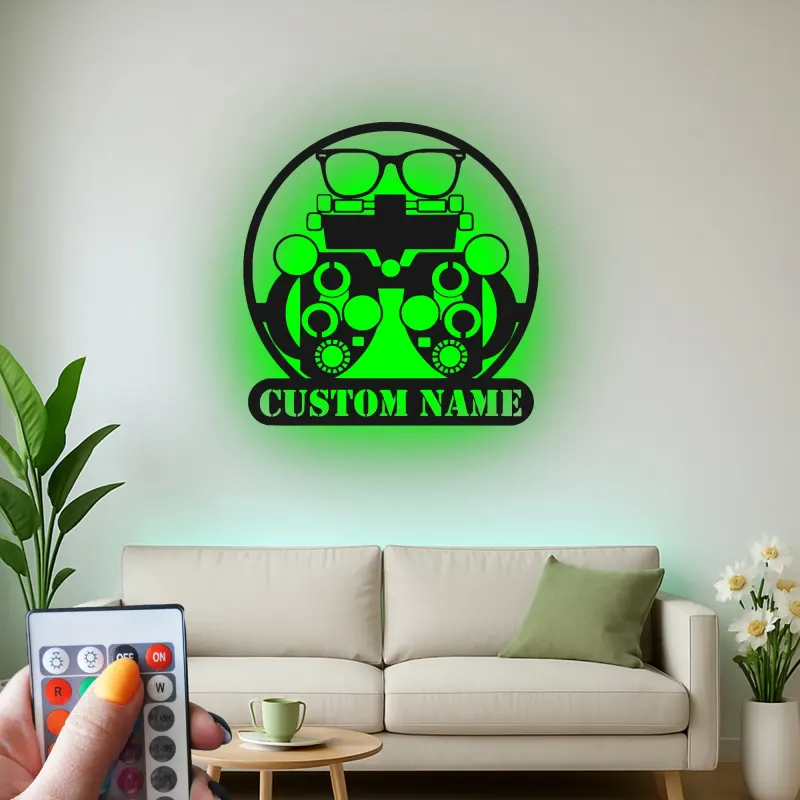 Panneau LED Phoroptère Personnalisé | Décoration murale Optométriste Personnalisée | Décor de clinique oculaire en métal | Cadeau pour médecin