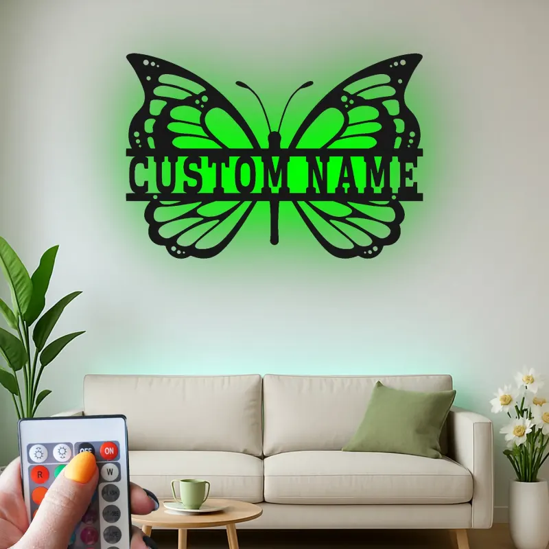 Décoration murale en métal LED personnalisée en forme de papillon - Cadeau pour elle pour la chambre ou le salon