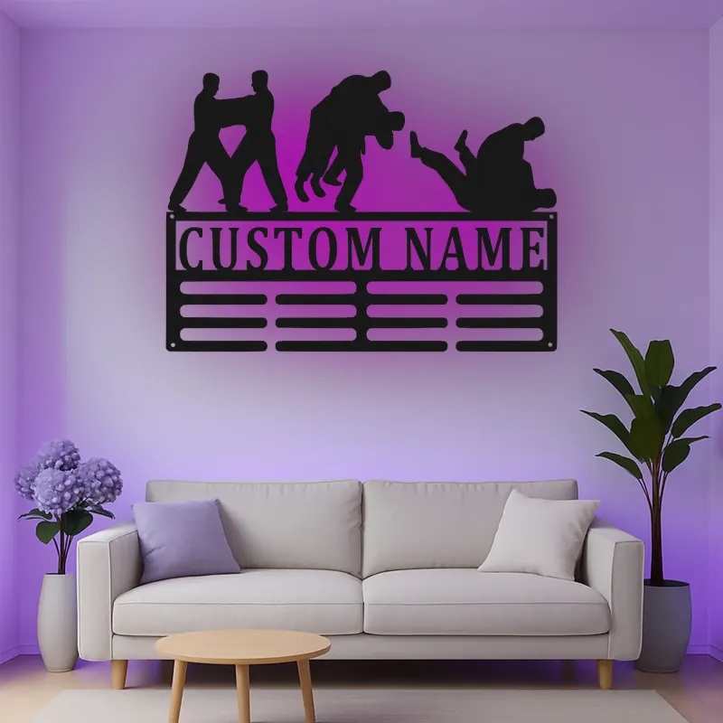 Insegna in metallo personalizzata LED Judo Grappling Regalo per Arti Marziali Decorazione per Palestra o Dojo
