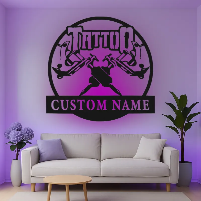 Custom Tattoo Machine Led Light Metal Wall Art Personalized Gift for Tattoo Artists Studio Decor 4