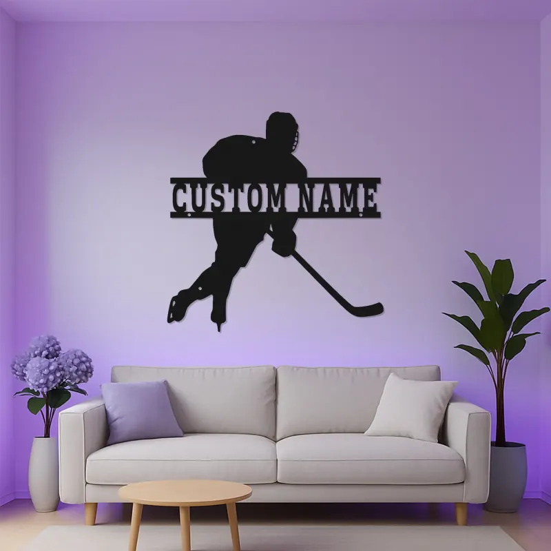 Personalisierte Hockey Spieler LED-Schild | Individuelle Namens Metall-Wandkunst | Spielzimmer Dekor & Geschenk für Athleten