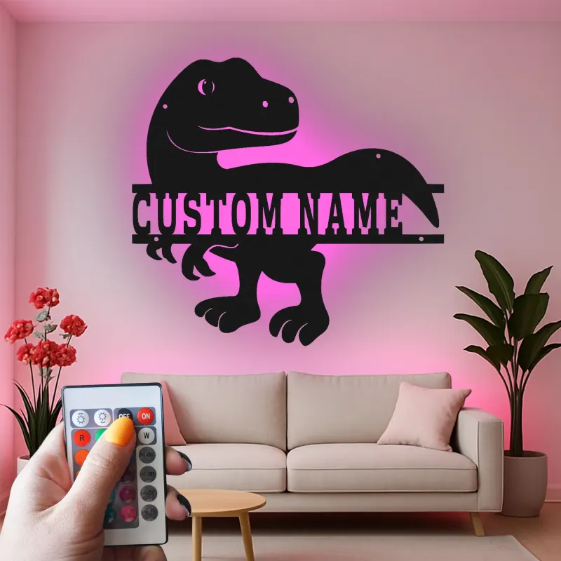 Insegna in metallo LED personalizzata con dinosauro per decorare la stanza dei bambini, regalo unico per amanti dei dinosauri