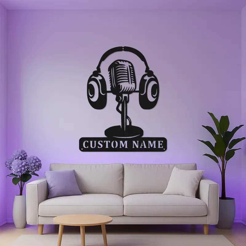 Individuelles Vintage-Mikrofon LED-Schild | Metall-Wandkunst für Musikstudio Dekor | Personalisierte Geschenke für Musiker & Musikliebhaber