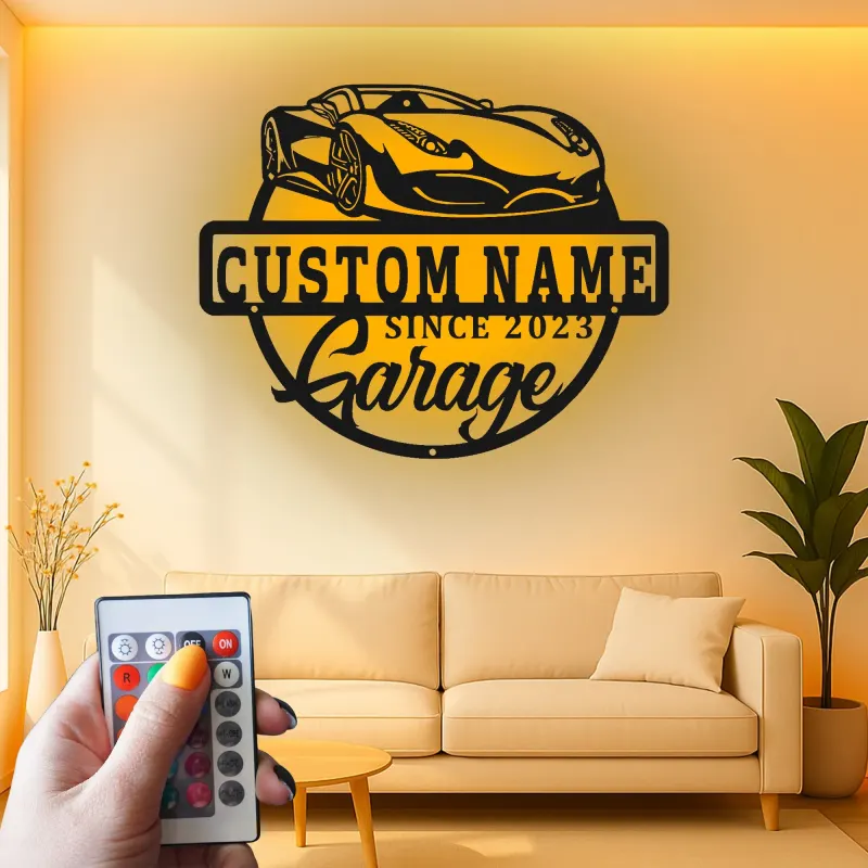 Custom Sports Car Garage Led Light Metal Wall Art Personalized Gift for Car Enthusiasts Man Cave Decor 1