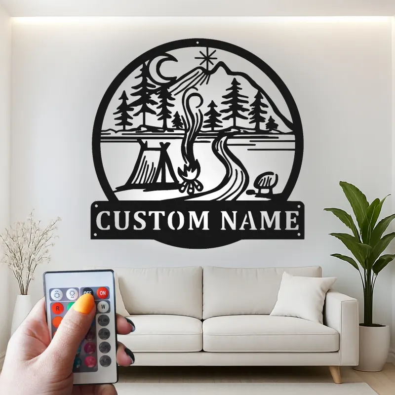 Décoration murale en métal LED personnalisée sur le thème du camping