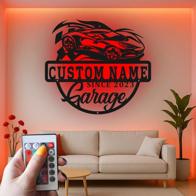 Insegna in metallo personalizzata garage auto sportiva con luce LED regalo per appassionati di auto decorazione per man cave
