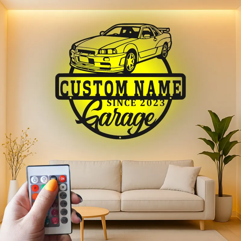 Custom LED Garage Sign | Personalized Metal Car Wall Art | Automotive Man Cave Decor | Unique Gift for Car Enthusiast