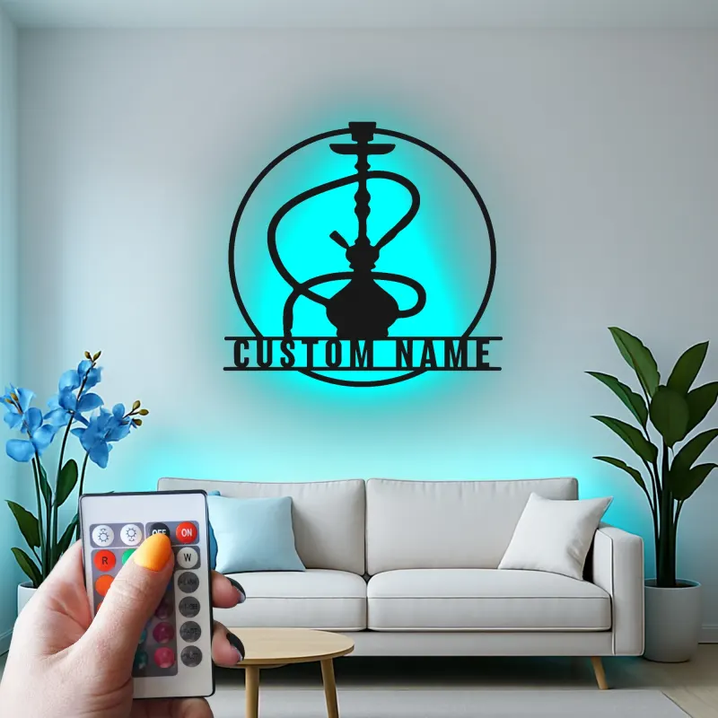 Insegna LED per Hookah Personalizzata | Insegna in Metallo per Lounge Shisha | Decorazione per Bar e Regalo Unico per Fumatore