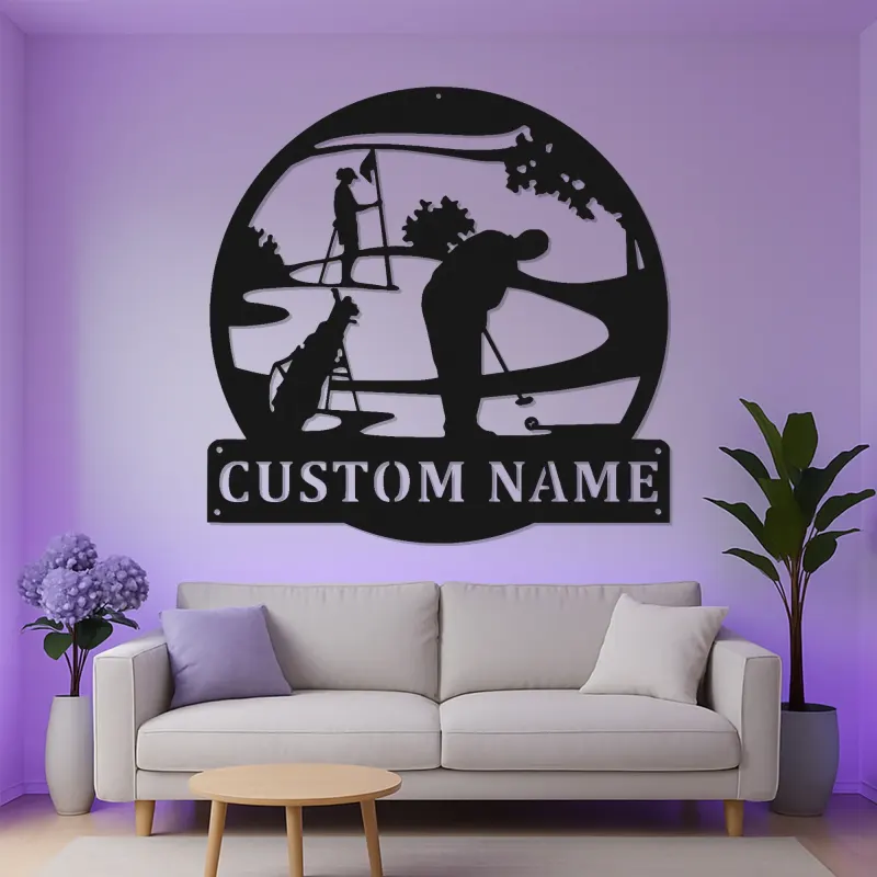 Custom Golf LED Metal Sign | Personalized Golfer Name Art | Man Cave & Home Bar Decor | Backlit Wall Art