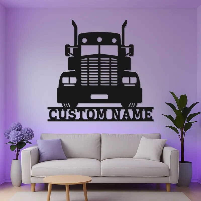 Cartel de Metal de Camión Semi Personalizado | Arte de Pared LED Personalizado para Camioneros | Decoración de Garaje de Gran Camión Regalo para Él