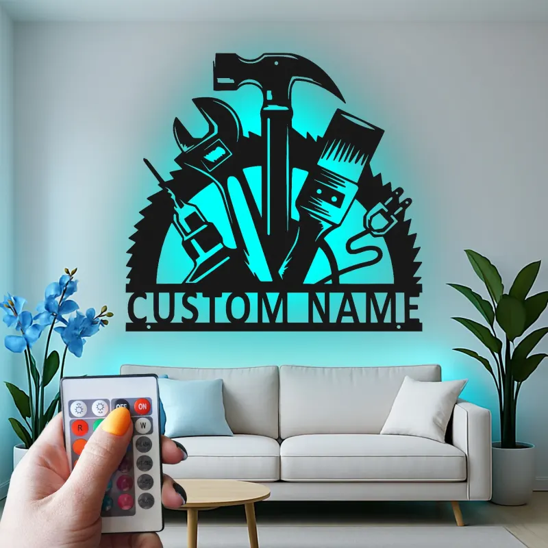 Cartel LED de Metal de Carpintero Personalizado | Decoración de Taller Personalizada | Arte de Mural Iluminado para Manitas | Regalo para Carpinteros
