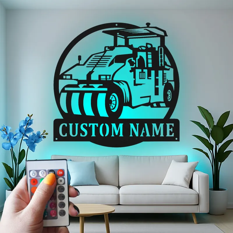 Señal LED de rodillo de carretera | Arte de vehículo de construcción personalizado | Regalo personalizado para operador | Decoración de equipo pesado