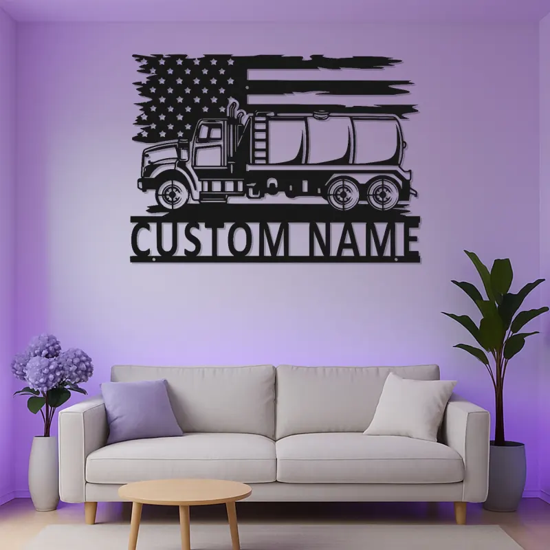Panneau LED Trucker Personnalisé | Décoration Murale en Métal de Camion Citernes Personnalisée | Décor de Garage Drapeau Américain pour Papa