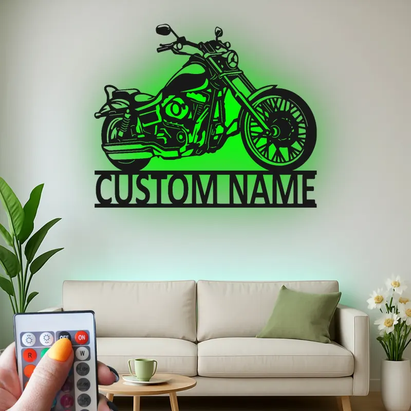 Panneau LED Moto Personnalisé | Art Métal Biker | Décor de Garage Lumineux | Cadeau de Cave à Homme pour Lui