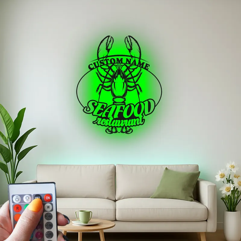 Cartel LED de langosta personalizado | Decoración mural de metal para restaurante de marisco | Decoración náutica personalizada para bar y regalo para cocina costera