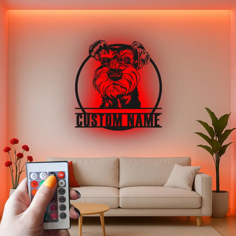 Arte de Metal LED de Schnauzer Personalizado | Decoración de Pared de Retrato de Mascota Personalizada | Regalo Único para Amantes de los Perros | Acento Moderno para el Hogar