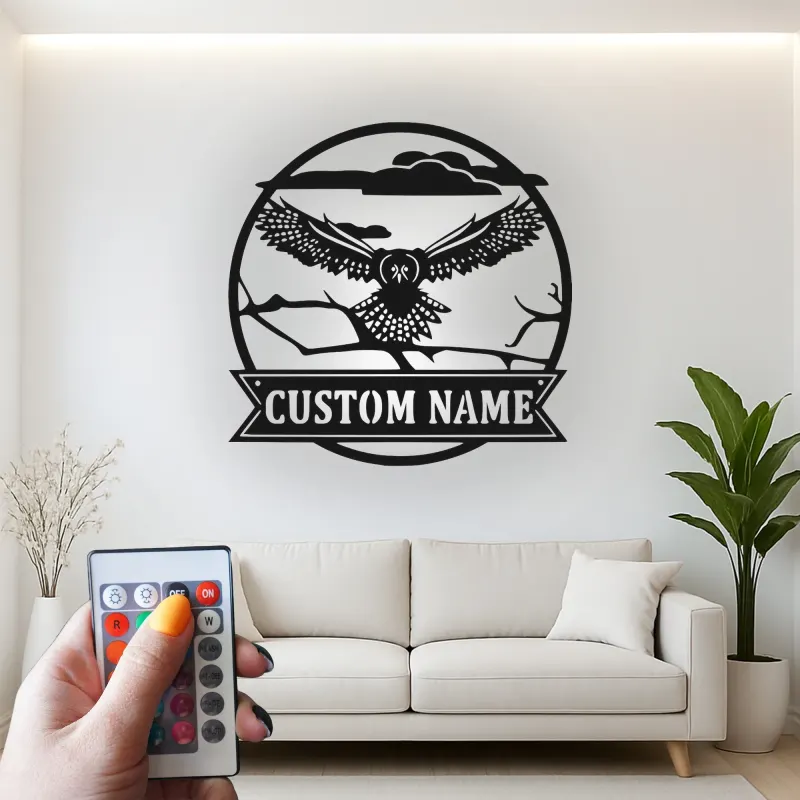 Custom Flying Owl LED Sign | Personalized Metal Wall Art | Wildlife Cabin Decor | Nature Lover Gift