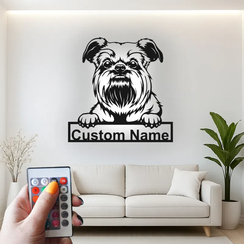 Cartel de metal personalizado con luz LED Brussels Griffon, regalo para amantes de los perros, decoración de sala de estar para mascotas