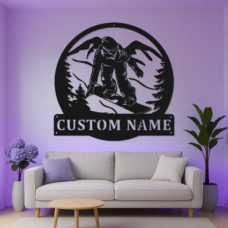 Cartel LED de snowboarder personalizado | Arte mural de metal personalizado | Decoración para el hogar de deportes de invierno | Regalo de snowboard retroiluminado