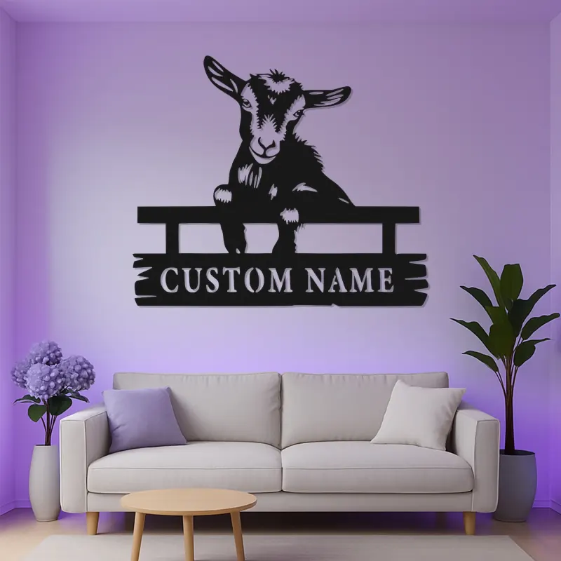Letrero de metal LED de cabra personalizado | Decoración farmhouse personalizada | Arte mural rústico de granja para agricultores