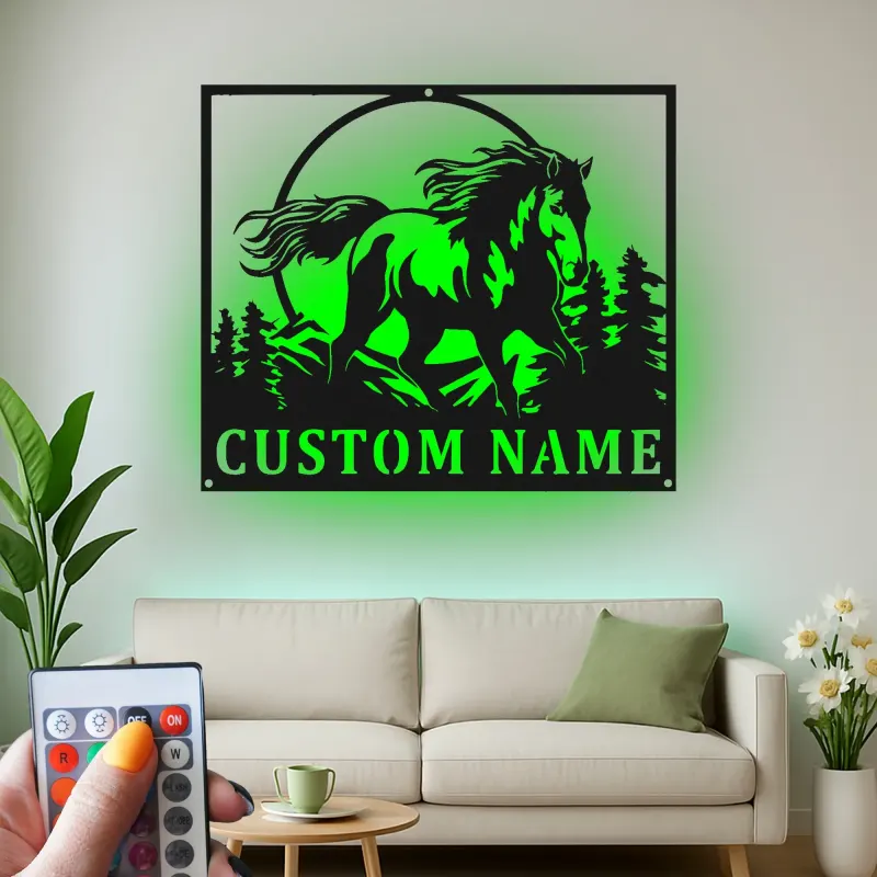Custom Horse Name Sign | LED Metal Wall Art for Ranch | Personalized Equestrian Decor | Horse Lover Farmhouse Gift