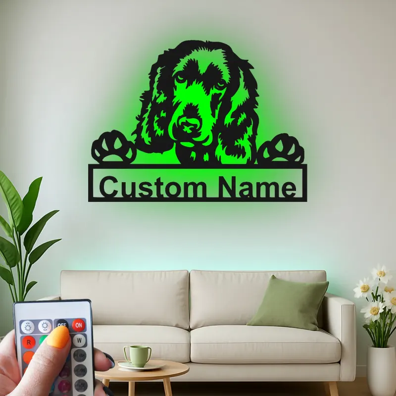 Cartel de metal LED personalizado de Cocker Spaniel - Regalo para amantes de los perros - Decoración para el salón
