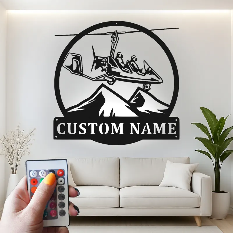 Personalisierte Gyrokopter-Schild | LED-Metall-Wandkunst | Individuelles Pilotengeschenk für Hangar, Aviator Man Cave & Büroschmuck
