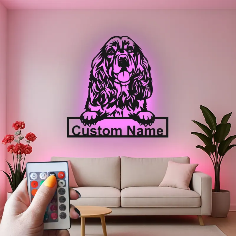 Custom Cocker Spaniel Led Light Metal Wall Art Personalized Dog Lover Gift Living Room Pet Decor 6