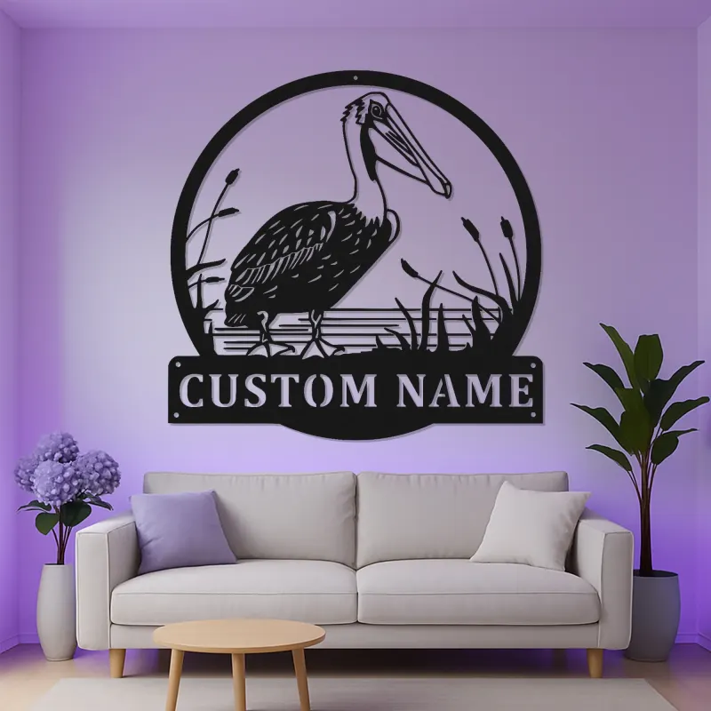 Custom Pelican LED Metal Sign | Coastal Wall Art Silhouette | Beach House Decor | Personalized Lake Cabin Gift