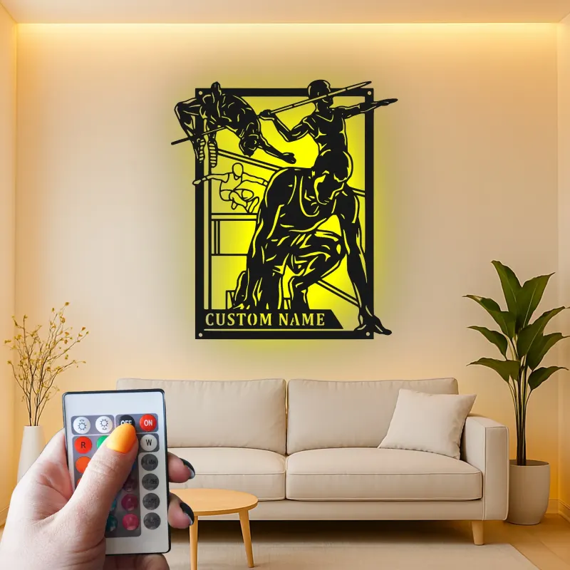 Insegna in metallo personalizzata per atletica | Arte murale LED per atleti | Regalo personalizzato per corridori, saltatori e lanciatori | Decorazione per palestra e casa