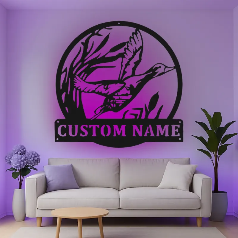 Cartel de metal LED personalizado de pato en vuelo regalo para cazadores decoración rústica de cabaña o refugio