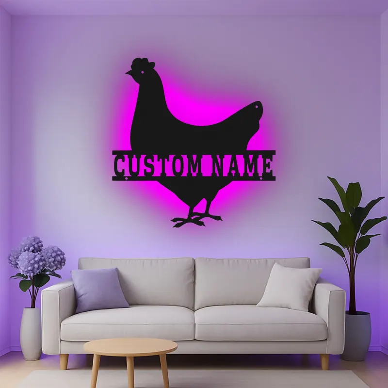 Cartel de metal LED Pollo Personalizado Regalo de Granja Decoración de Cocina o Jardín