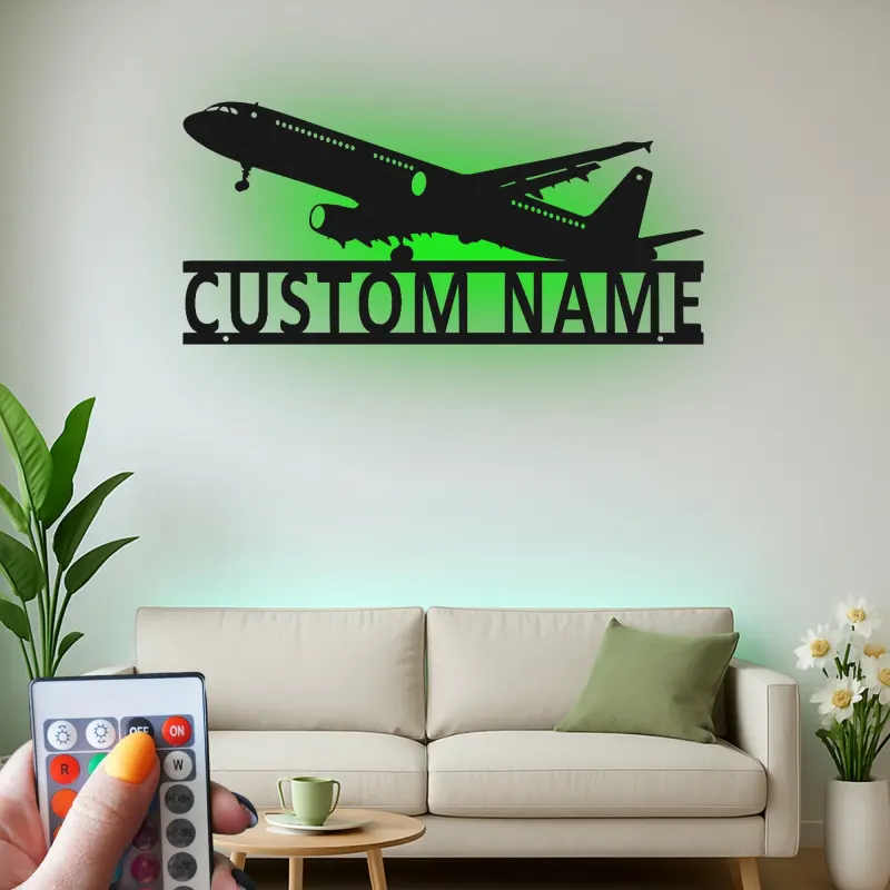 Custom Airplane Led Light Metal Wall Art Personalized Aviation Gift for Pilot Hangar or Office Decor