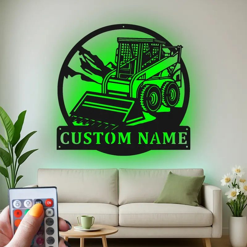 Custom Skid Steer Loader Metal Sign | Personalized LED Wall Art | Construction Equipment Decor for Operator Gift | Heavy Machinery Man Cave