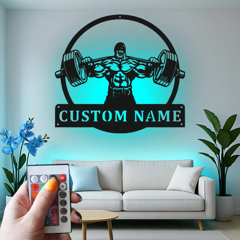 Custom Bodybuilder Weightlifting Led Light Metal Wall Art Gym Decor Gift for Fitness Enthusiasts Home Gym Wall Accent
