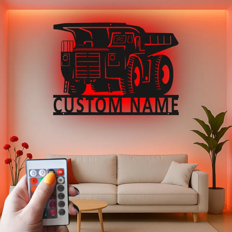 Cartel de metal LED de camión volquete personalizado, regalo para entusiastas de la construcción, decoración de garaje u oficina