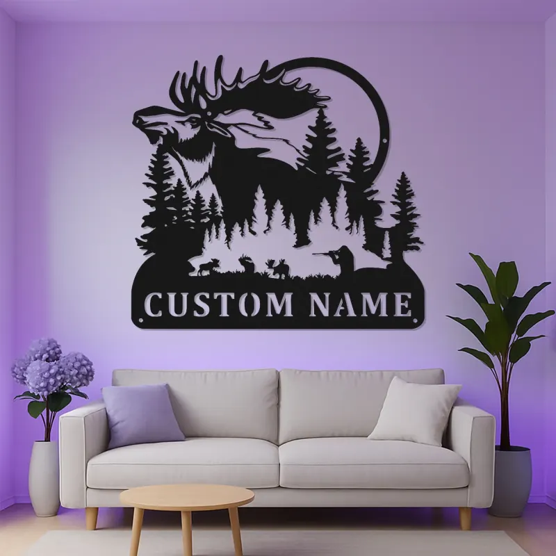 Personalized Moose Metal Sign | LED Backlit Wall Art for Cabin & Lodge Decor | Custom Hunter Name Plaque