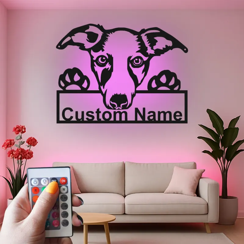 Cartel de metal LED de raza de perro personalizado Regalo para dueños de mascotas Decoración para salón o entrada 1