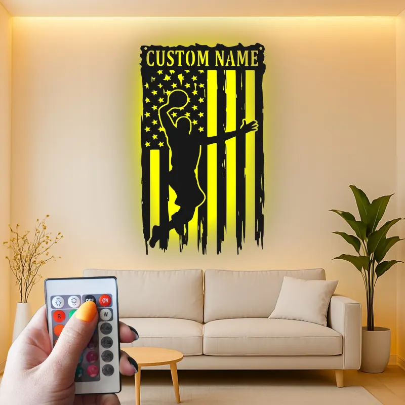 Insegna in metallo personalizzata con luce LED per giocatore di basket - Regalo sportivo per atleti e decorazione per sala giochi