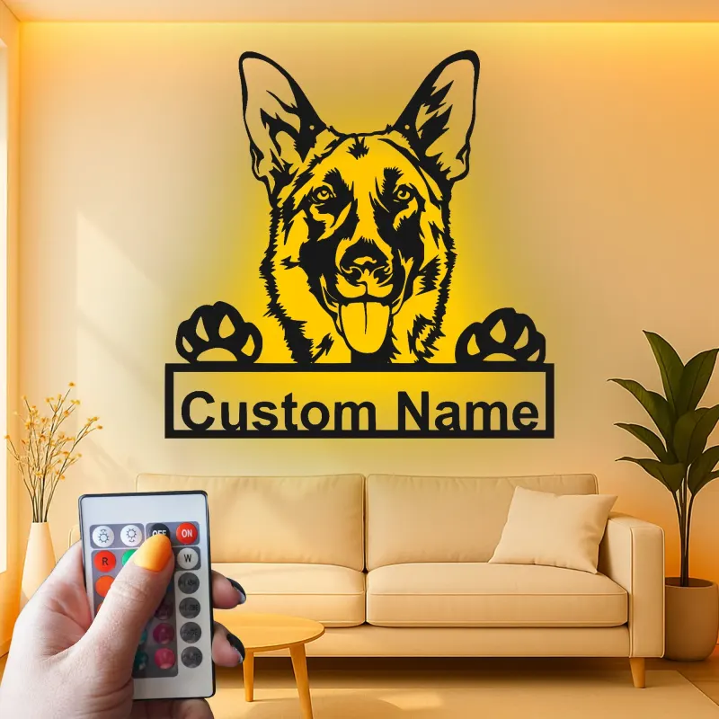 Custom German Shepherd LED Metal Sign | Personalized Dog Wall Art | Pet Memorial Gift & Modern Home Decor for Dog Lovers