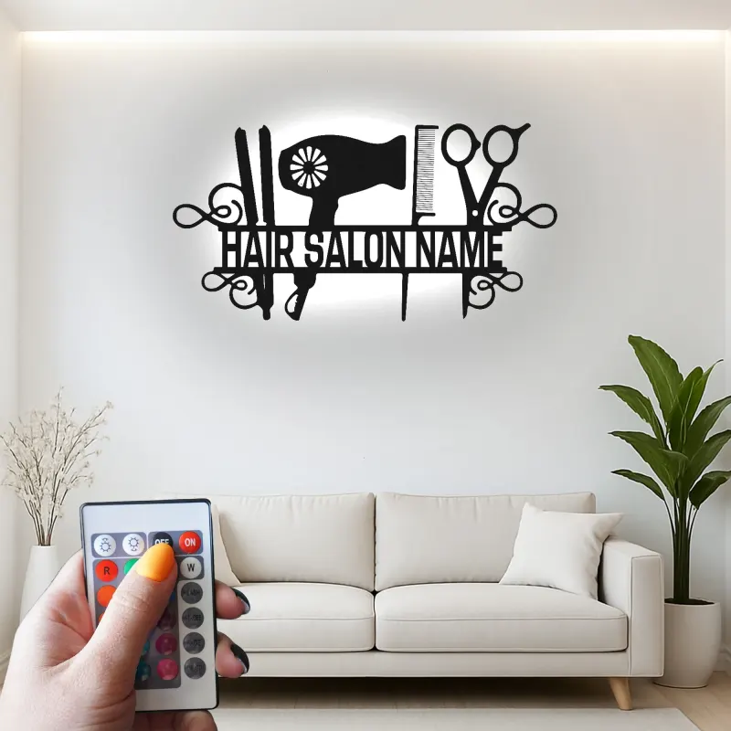 Custom LED Hair Salon Sign | Personalized Metal Wall Art for Stylists | Beauty & Barber Shop Decor